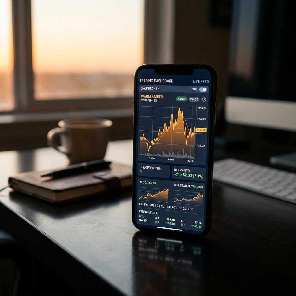 Teljingsnad AI-kryptohandelsplattform kontrollpanel på mobil
